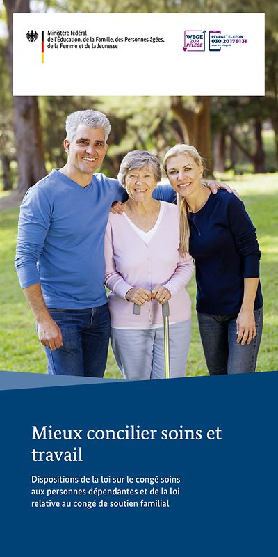 Titelbild des Flyers "Bessere Vereinbarkeit von Pflege und Beruf" in Französisch