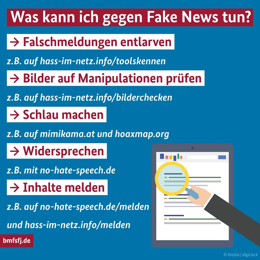 Informationstafel mit Links zu Internetseiten gegen Hass im Netz