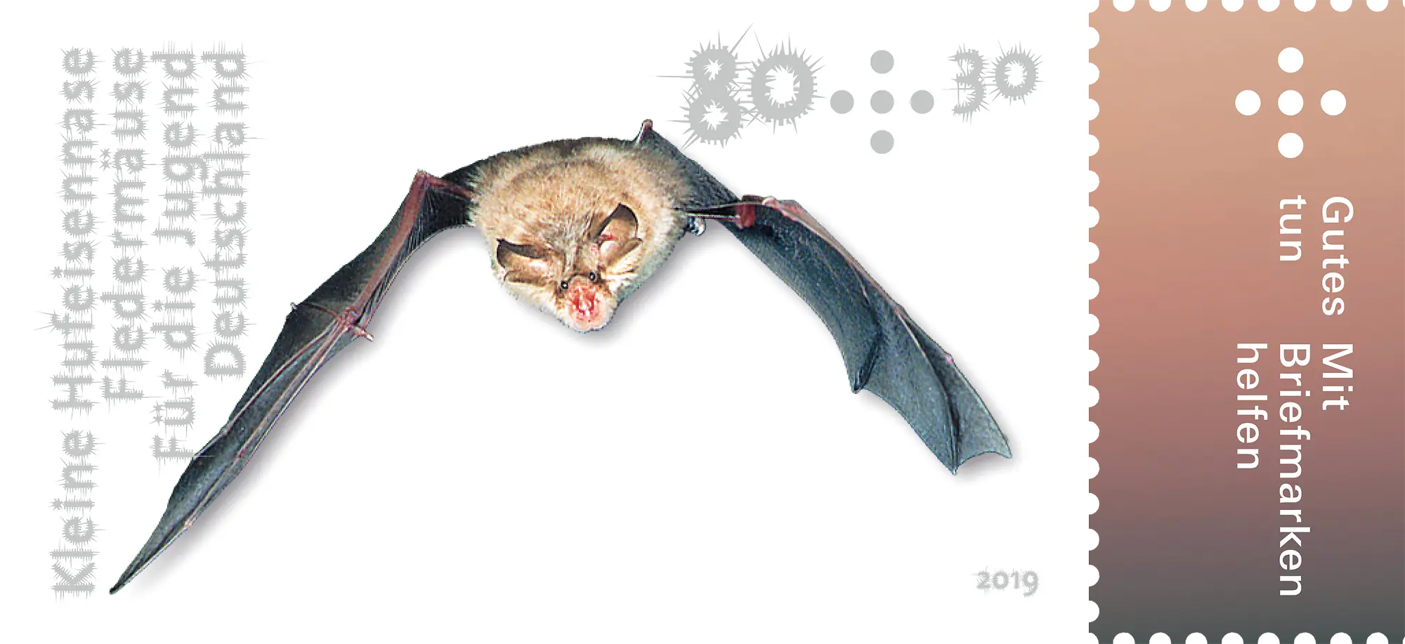Briefmarke im Wert von 80 Cent mit Bild einer Fledermaus