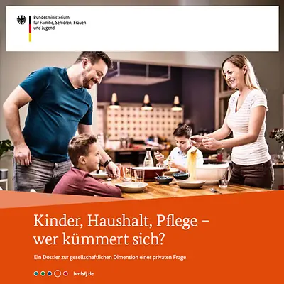 Titelseite der Broschüre "Kinder, Haushalt, Pflege - we kümmert sich?"