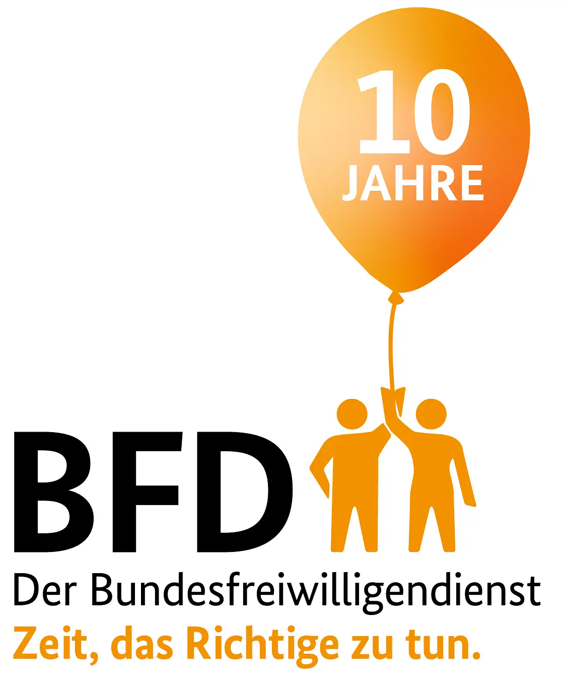 Logo mit der Aufschrift: "Zehn Jahre BFD. Der Bundesfreiwilligendienst. Zeit das richtige zu tun"