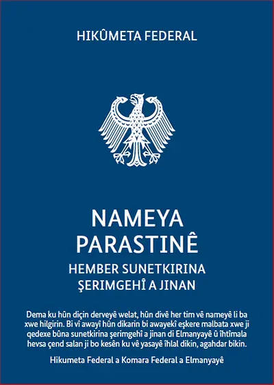 Cover des Schutzbriefes gegen weibliche Genitalverstümmelung in Kurmandschi