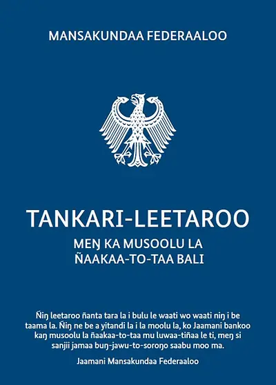 Cover des Schutzbriefs gegen weibliche Genitalverstümmelung in Mandinka