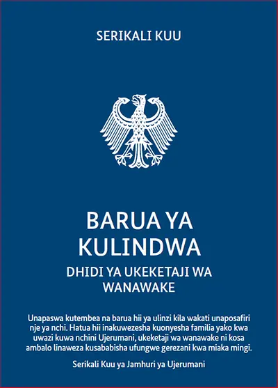 Cover des Schutzbriefes gegen weibliche Genitalverstümmelung in Swahili
