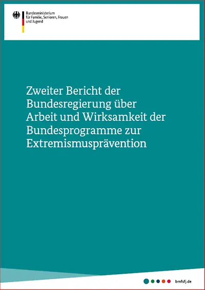 Titelseite: Zweiter Bericht der Bundesregierung über Arbeit und Wirksamkeit der Bundesprogramme zur Extremismusprävention