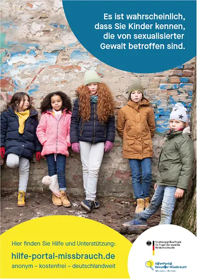 Hilfe-Portal und Hilfe-Telefon Sexueller Missbrauch Motiv Kinder auf dem Schulhof