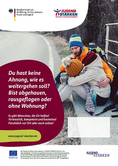 Plakat zum ESF Plus-Programm "JUGEND STÄRKEN: Brücken in die Eigenständigkeit" für die Zielgruppe Jugendliche