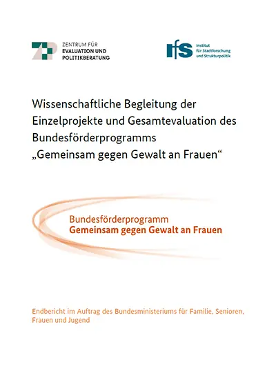 Titelseite vom Endbericht für das Bundesförderprogramm "Gemeinsam gegen Gewalt an Frauen"