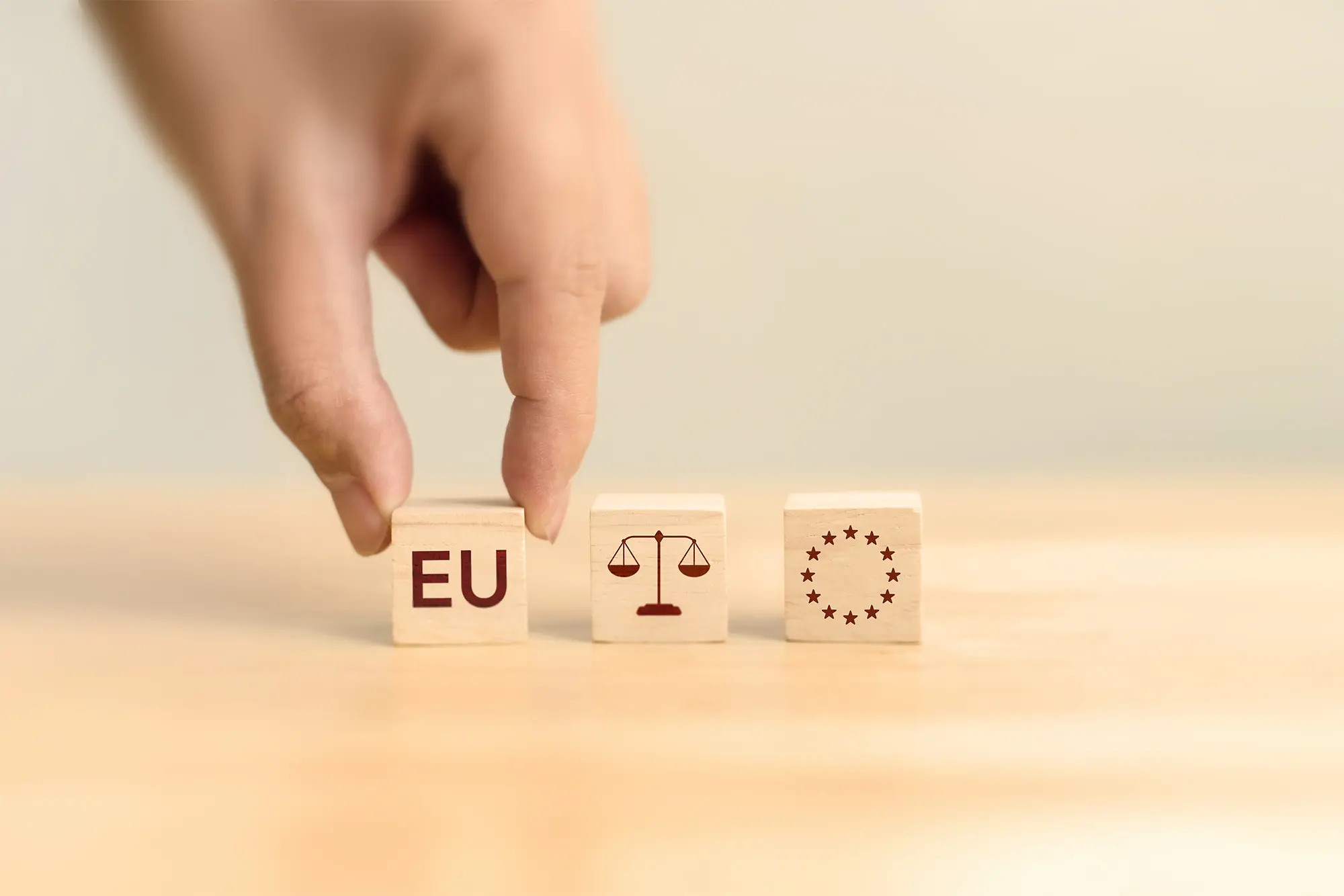 Vier zu einem Quadrat aufgereihte Holzwürfel mit schwarzen Diagramm darauf