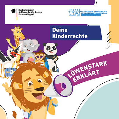 Titelseite der Broschüre "Deine Kinderrechte - Löwenstark erklärt"