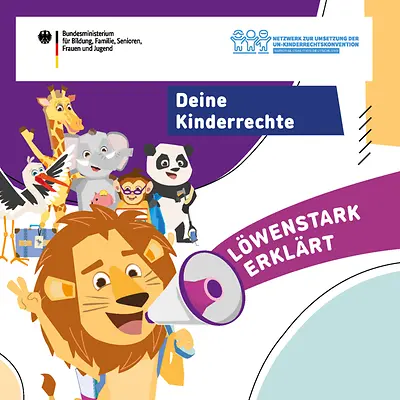 Titelseite der Broschüre "Deine Kinderrechte - Löwenstark erklärt"