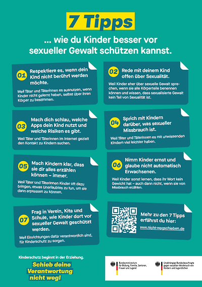 Ansicht vom Plakat "7 Tipps ... wie du Kinder besser vor sexueller Gewalt schützen kannst."
