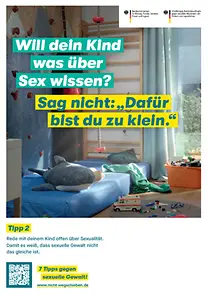 Ansicht vom Plakat "Will dein Kind was über Sex wissen? Sag nicht: 'Dafür bist du zu klein.' "