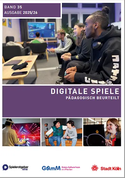 Titelseite der Broschüre Digitale Spiele pädagogisch beurteilt Band 35 Ausgabe 2025/2026