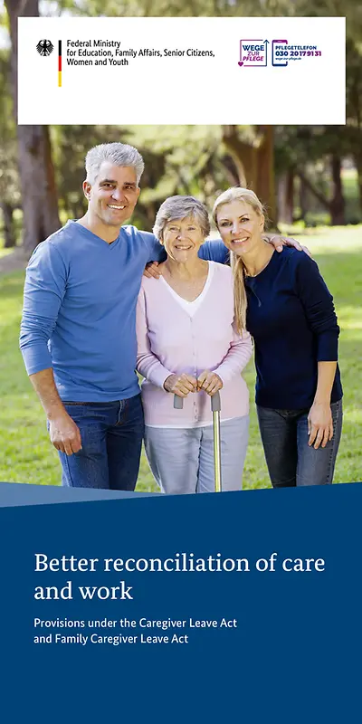 Titelbild des Flyers "Vereinbarkeit von Pflege und Beruf" in Englisch