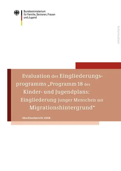 Titelseite: Evaluation des Eingliederungsprogramms "Programm 18 des KJP..."